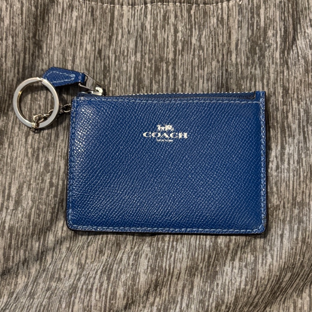 Coach Royal Blue Leather Card Holder with Key Ring